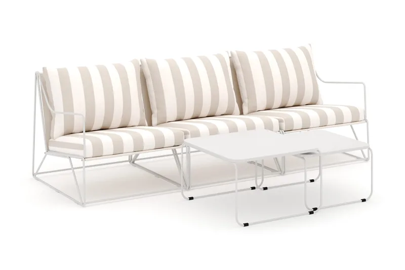 Usteryd 3-istuttava lounge-sohva sarjapöydillä, Beige/Raidallinen