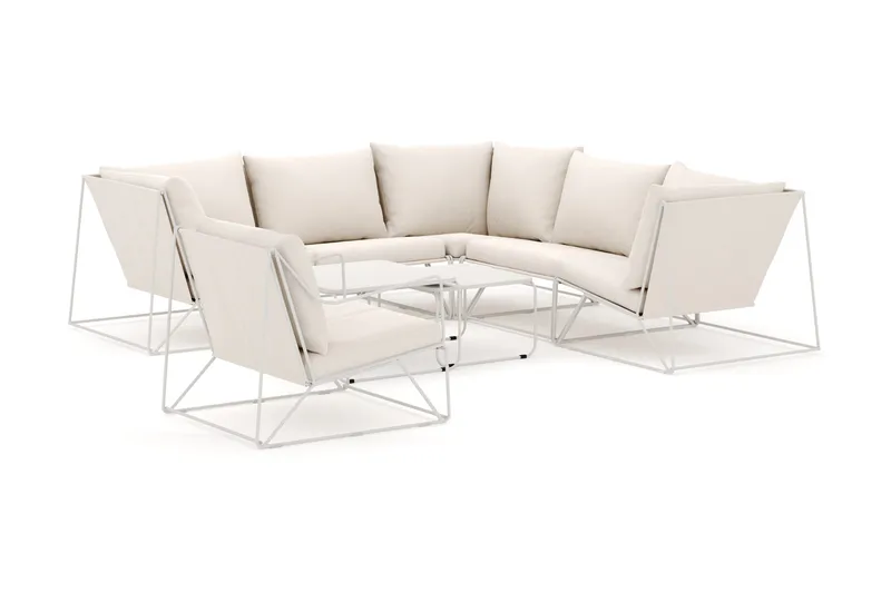 Usteryd ulkokäyttöön kulmasohva 6-istuttava, käännettävä, nojatuolilla, Beige/Beige