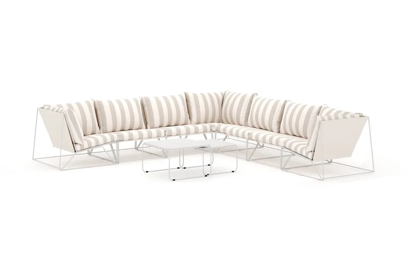 Usteryd ulkokäyttöön kulmasohva 7-istuttava, käännettävä, Beige/Raidallinen