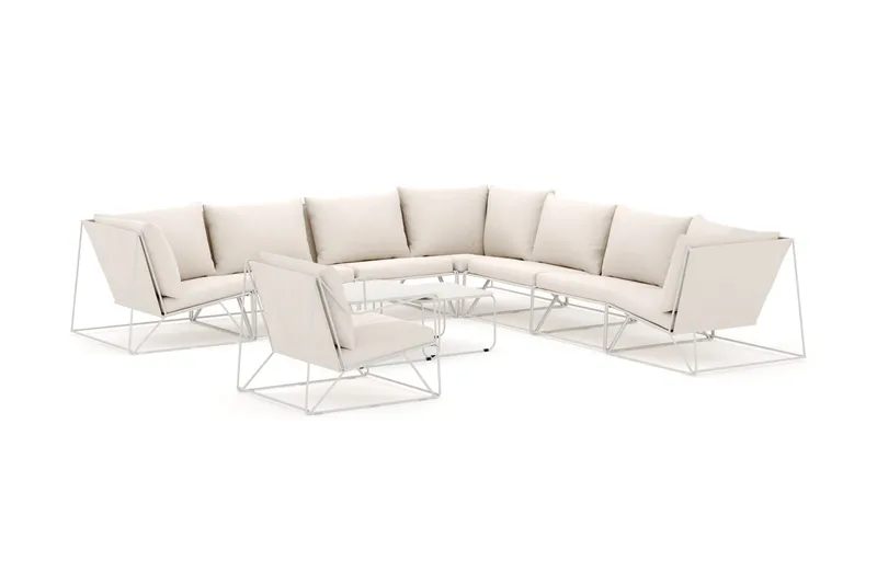 Usteryd ulkokäyttöön kulmasohva 8-istuttava, käännettävä, nojatuolilla, Beige/Beige