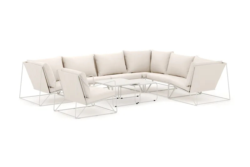 Usteryd ulkokäyttöön L-sohva 7-istuttava, käännettävä, nojatuolilla, Beige/Beige