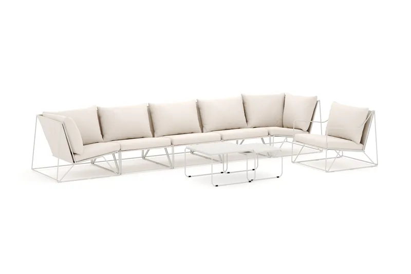 Usteryd ulkokäyttöön suora 6-istuttava sohva nojatuolilla, Beige/Beige