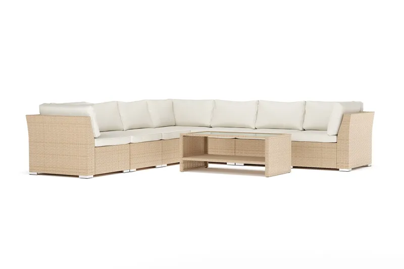 Wisconsin ulkokäyttöön tarkoitettu kulmasohva, 7-paikkainen, käännettävä, Beige