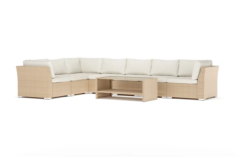 Wisconsin ulkokäyttöön tarkoitettu L-sohva, 7-paikkainen, käännettävä, Beige