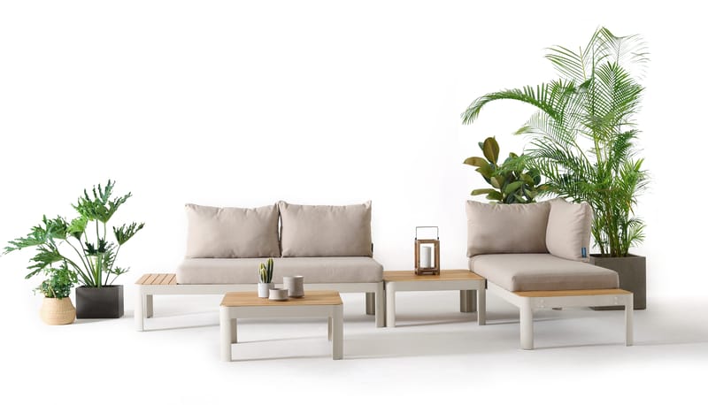 Portals Ulkomodulisetti 2× 2-istuttavat sohvat + 2× sohvapöytää - Korallihiekka - Puutarhakalusteet - Terassiryhmät - Sohvaryhmät ulos