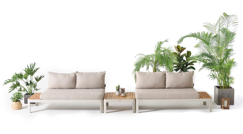 Portals Ulkomodulisetti 2× 2-istuttavat sohvat + sohvapöytä - Korallihiekka - Puutarhakalusteet - Terassiryhmät - Sohvaryhmät ulos