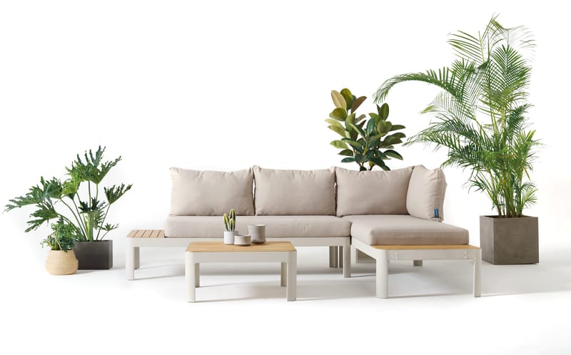 Portals Ulkomodulisetti 2× 2-istuttavat sohvat + sohvapöytä - Korallihiekka - Puutarhakalusteet - Terassiryhmät - Sohvaryhmät ulos