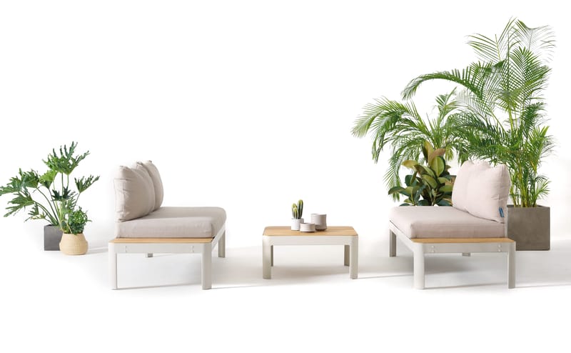 Portals Ulkomodulisetti 2× 2-istuttavat sohvat + sohvapöytä - Korallihiekka - Puutarhakalusteet - Terassiryhmät - Sohvaryhmät ulos