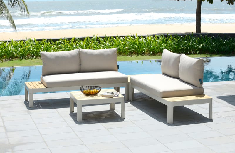 Portals Ulkomodulisetti 2× 2-istuttavat sohvat + sohvapöytä - Korallihiekka - Puutarhakalusteet - Terassiryhmät - Sohvaryhmät ulos