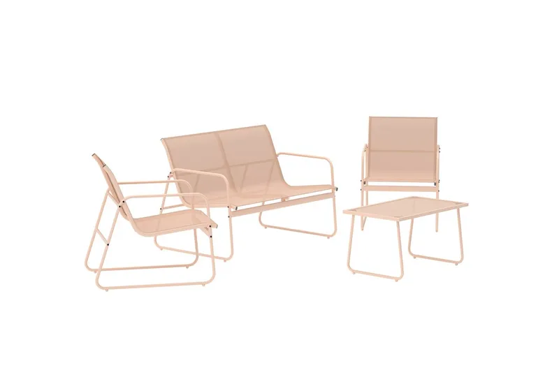 Scopello oleskeluryhmä 2-istuttava sohva + 2 nojatuolia pöydällä ulkokäyttöön - Beige - Puutarhakalusteet - Terassiryhmät - Oleskeluryhmät