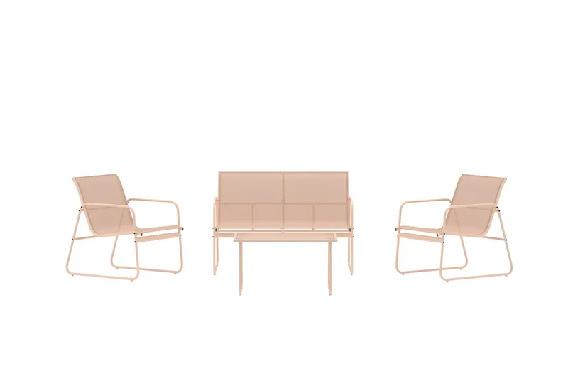 Scopello oleskeluryhmä 2-istuttava sohva + 2 nojatuolia pöydällä ulkokäyttöön - Beige - Puutarhakalusteet - Terassiryhmät - Oleskeluryhmät