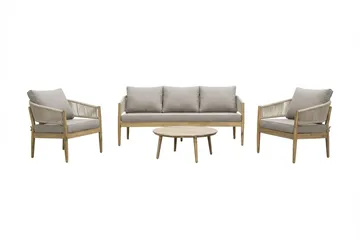 Siana 4-istuttava lounge-ryhmä puujäljitelmää, köysiyksityiskohdat - Luonnonväri / Beige - Puutarhakalusteet - Terassiryhmät - Oleskeluryhmät