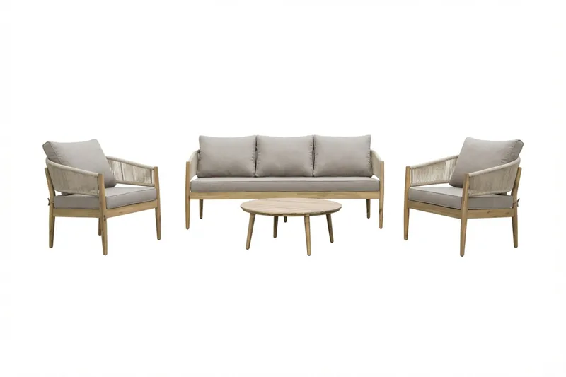 Siana 4-istuttava lounge-ryhmä puujäljitelmää, köysiyksityiskohdat, Luonnonväri / Beige
