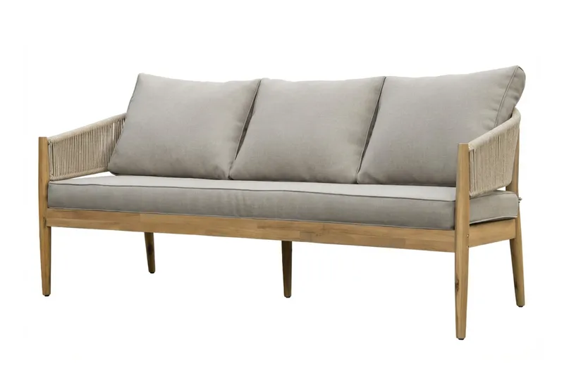 Siana 4-istuttava lounge-ryhmä puujäljitelmää, köysiyksityiskohdat - Luonnonväri / Beige - Puutarhakalusteet - Terassiryhmät - Oleskeluryhmät