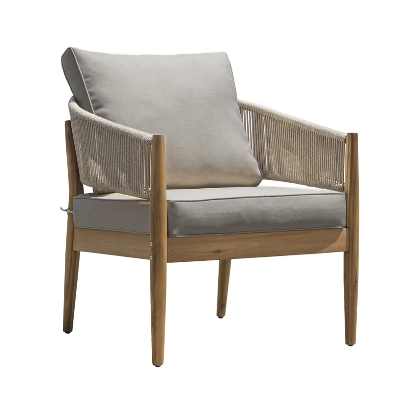 Siana 4-istuttava lounge-ryhmä puujäljitelmää, köysiyksityiskohdat - Luonnonväri / Beige - Puutarhakalusteet - Terassiryhmät - Oleskeluryhmät