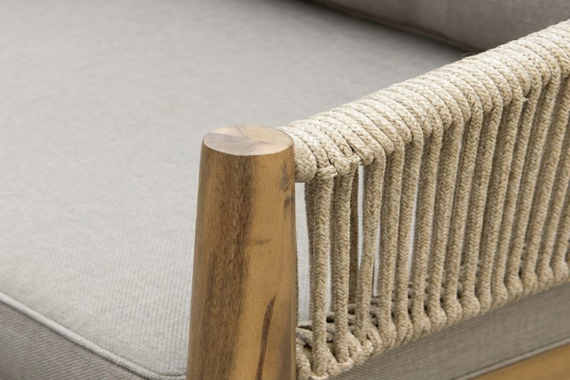 Siana 5-istuttava lounge-ryhmä puujäljitelmää, köysiyksityiskohdat - Luonnonväri / Beige - Puutarhakalusteet - Terassiryhmät - Oleskeluryhmät