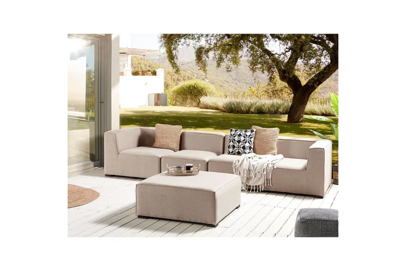 Soffa med fotpall Beliani Arezzo Beige/svart Beige, Black - Puutarhakalusteet - Terassiryhmät - Sohvaryhmät ulos