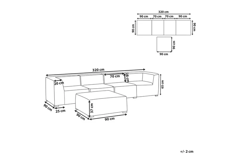 Soffa med fotpall Beliani Arezzo Beige/svart Light grey, Black - Puutarhakalusteet - Terassiryhmät - Terassisohvat