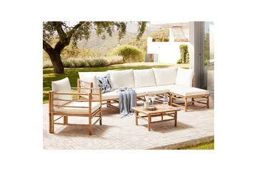 Soffgrupp Beliani Cerreto Beige/ljust trä White||Light wood - Puutarhakalusteet - Terassiryhmät - Sohvaryhmät ulos