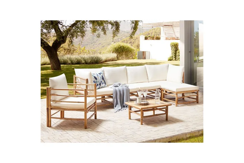 Soffgrupp Beliani Cerreto Beige/ljust trä White||Light wood - Puutarhakalusteet - Terassiryhmät - Sohvaryhmät ulos