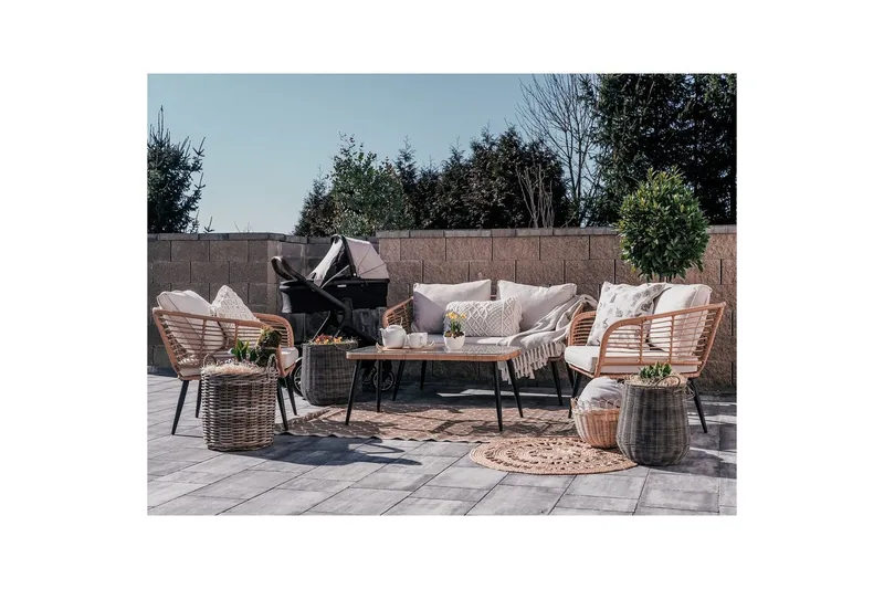 Soffgrupp Beliani Corinth Ii Natural||Grey||Black||Beige - Puutarhakalusteet - Terassiryhmät - Sohvaryhmät ulos