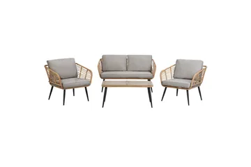 Soffgrupp Beliani Corinth Ii Natural||Grey||Black||Beige - Puutarhakalusteet - Terassiryhmät - Sohvaryhmät ulos