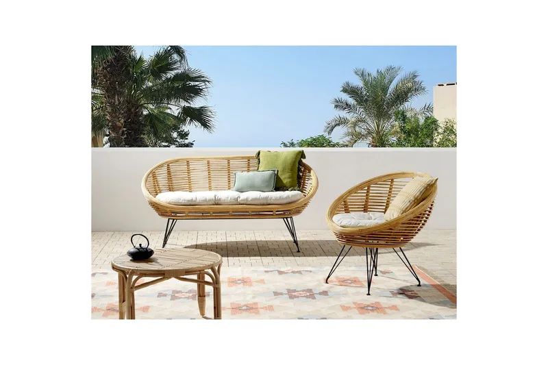Soffgrupp Beliani Maratea 2-Sits Natural||Black||Beige - Puutarhakalusteet - Terassiryhmät - Sohvaryhmät ulos