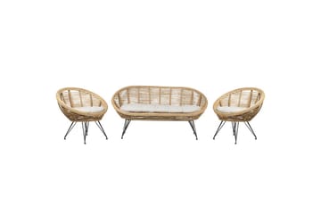 Soffgrupp Beliani Maratea 4-Sits Natural||Black||Beige - Puutarhakalusteet - Terassiryhmät - Sohvaryhmät ulos