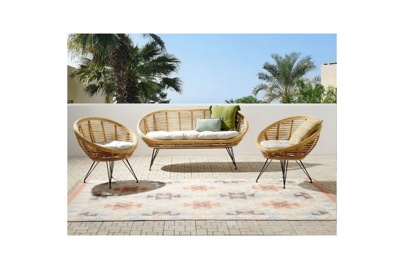 Soffgrupp Beliani Maratea 4-Sits Natural||Black||Beige - Puutarhakalusteet - Terassiryhmät - Sohvaryhmät ulos