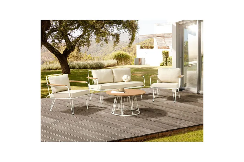 Soffgrupp Beliani Montesilvano Beige||White||Light wood - Puutarhakalusteet - Terassiryhmät - Sohvaryhmät ulos