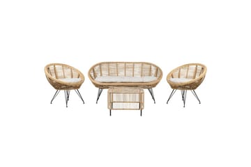 Soffgrupp med bord Beliani Maratea/Cesenatico Natural||Black||Beige - Puutarhakalusteet - Terassiryhmät - Sohvaryhmät ulos