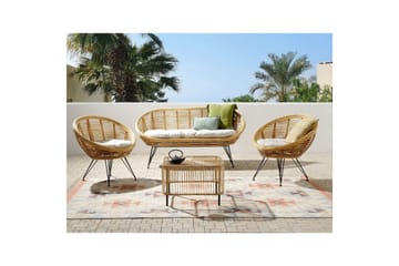 Soffgrupp med bord Beliani Maratea/Cesenatico Natural||Black||Beige - Puutarhakalusteet - Terassiryhmät - Sohvaryhmät ulos