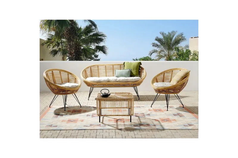 Soffgrupp med bord Beliani Maratea/Cesenatico Natural||Black||Beige - Puutarhakalusteet - Terassiryhmät - Sohvaryhmät ulos