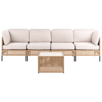 Sohva ulos pöydällä 4-istuttava Omegana modulaarinen polyrottinki - Beige/Musta - Puutarhakalusteet - Terassiryhmät - Sohvaryhmät ulos