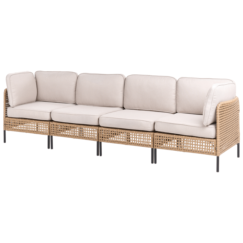 Sohva ulos pöydällä 4-istuttava Omegana modulaarinen polyrottinki - Beige/Musta - Puutarhakalusteet - Terassiryhmät - Sohvaryhmät ulos