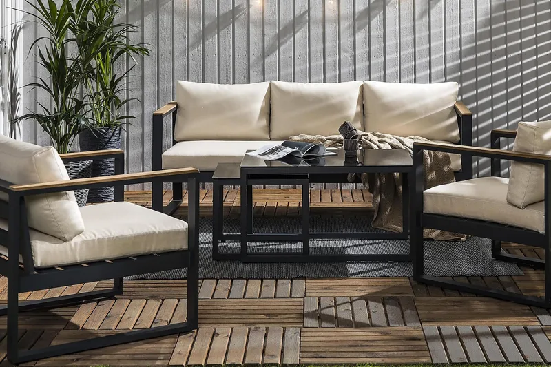Sohvaryhmä Aspvik - Musta/Tiikki - Puutarhakalusteet - Terassiryhmät - Oleskeluryhmät
