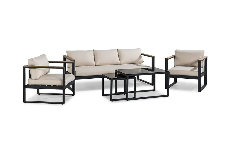 Sohvaryhmä Aspvik - Musta/Tiikki - Puutarhakalusteet - Terassiryhmät - Oleskeluryhmät