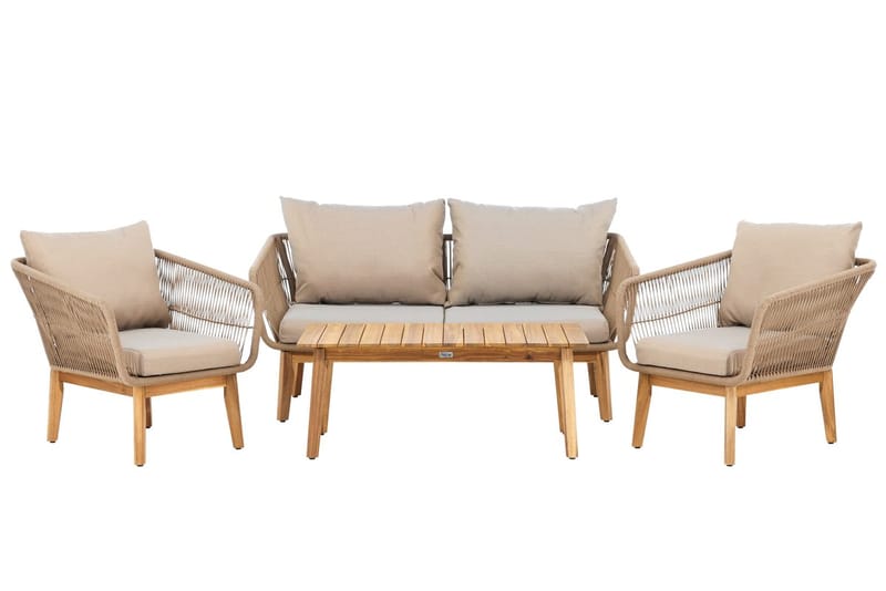 Sohvaryhmä Chania 2-istuttava sohva + 2 nojatuolia pöydällä ulkokäyttöön - Ruskea - Puutarhakalusteet - Terassiryhmät - Oleskeluryhmät