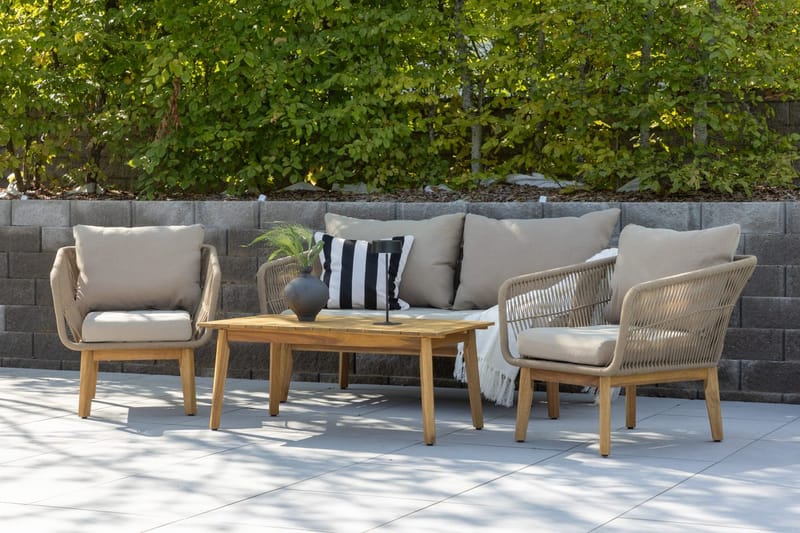 Sohvaryhmä Chania 2-istuttava sohva + 2 nojatuolia pöydällä ulkokäyttöön, Ruskea