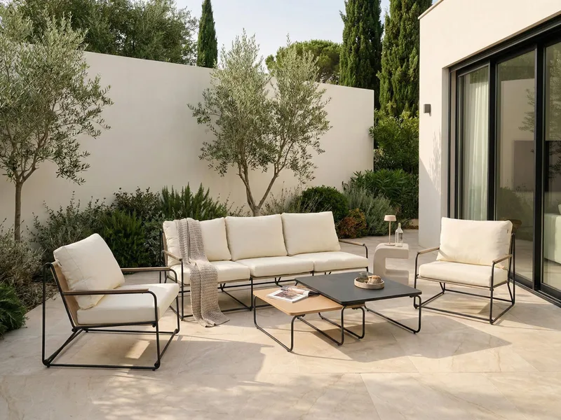 Sohvaryhmä ulos 5-istuttava Venaria pöydällä - Musta/beige - Puutarhakalusteet - Terassiryhmät - Sohvaryhmät ulos