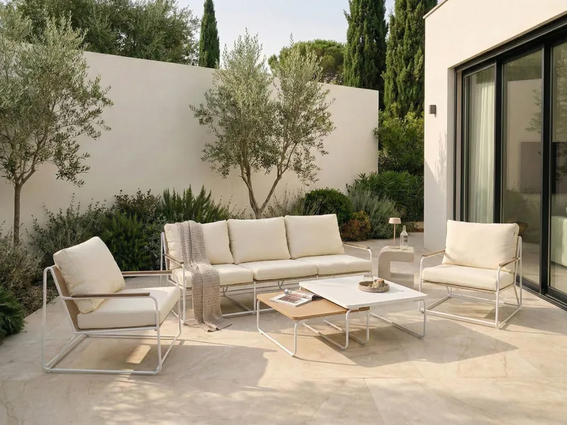 Sohvaryhmä ulos 5-istuttava Venaria pöydällä - Valkoinen/beige - Puutarhakalusteet - Terassiryhmät - Sohvaryhmät ulos