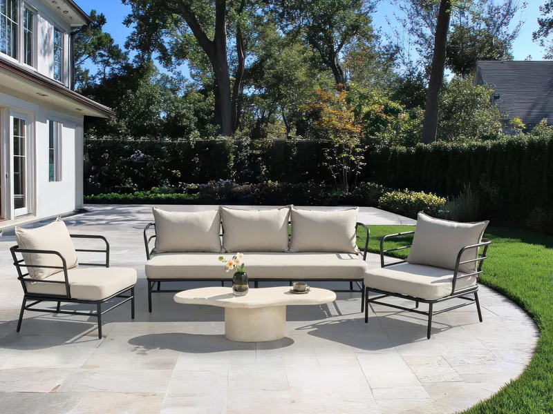 Sohvaryhmä ulos 5-istuttava Ponzone - Beige/musta - Puutarhakalusteet - Terassiryhmät - Sohvaryhmät ulos