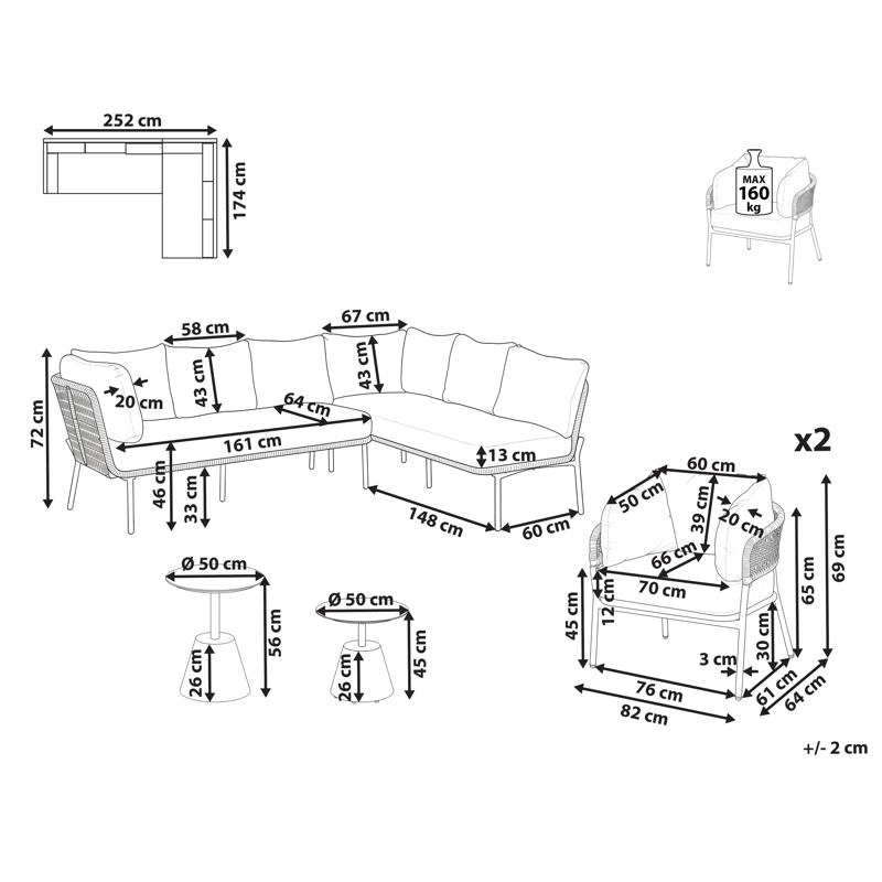 Sohvaryhmä ulos 7-istuttava Robella pöydällä - Beige/Valkoinen/Ruskea - Puutarhakalusteet - Terassiryhmät - Sohvaryhmät ulos
