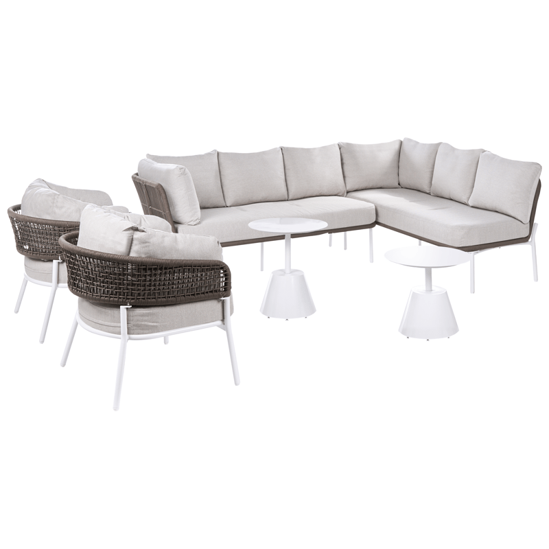 Sohvaryhmä ulos 7-istuttava Robella pöydällä - Beige/Valkoinen/Ruskea - Puutarhakalusteet - Terassiryhmät - Sohvaryhmät ulos