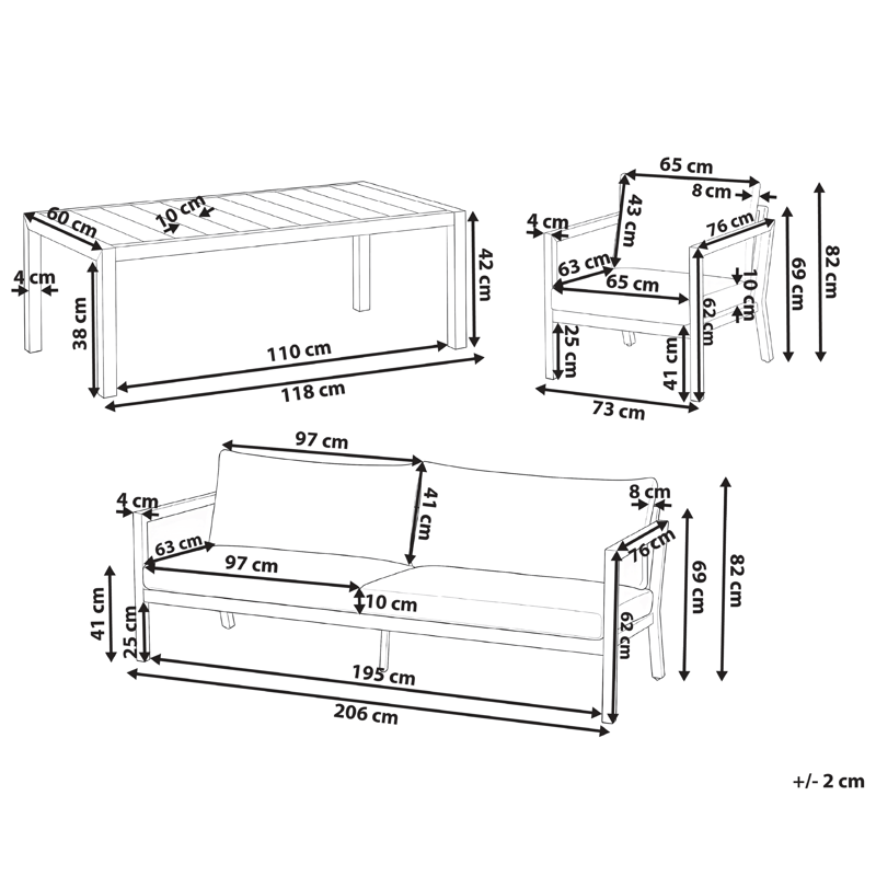 Sohvaryhmä ulos pöydällä 5-istuttava Oneta - Ruskea/Beige - Puutarhakalusteet - Terassiryhmät - Sohvaryhmät ulos