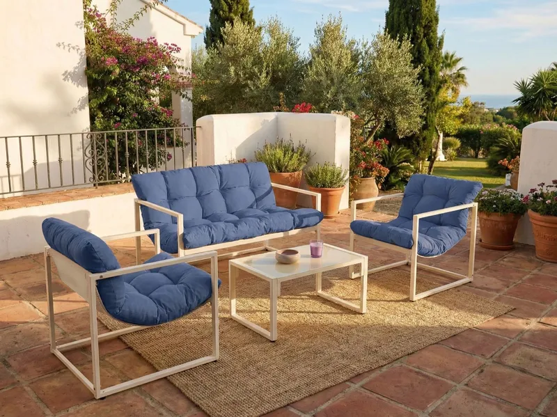 Sohvaryhmä ulos pöydällä 4-istuttava Garda - Sininen/Valkoinen - Puutarhakalusteet - Terassiryhmät - Sohvaryhmät ulos
