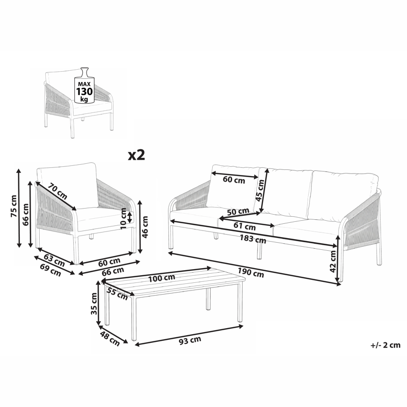 Sohvaryhmä ulos pöydällä 5-istuttava Murato - Beige - Puutarhakalusteet - Terassiryhmät - Sohvaryhmät ulos