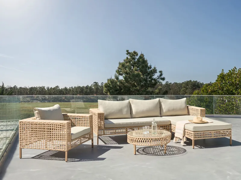 Sohvaryhmä ulos pöydällä 4-istuttava Calasetta vasenkätinen polyrottinki - Beige - Puutarhakalusteet - Terassiryhmät - Sohvaryhmät ulos