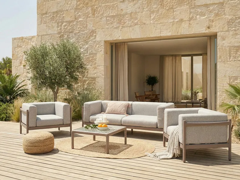 Sohvaryhmä ulos pöydällä 4-istuttava Ferretti - Harmaa/Beige - Puutarhakalusteet - Terassiryhmät - Sohvaryhmät ulos