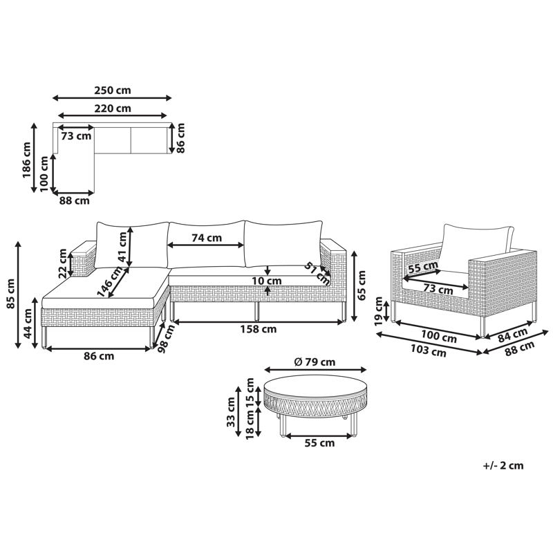 Sohvaryhmä ulos pöydällä 4-istuttava Calasetta oikeakätinen polyrottinki - Beige - Puutarhakalusteet - Terassiryhmät - Sohvaryhmät ulos